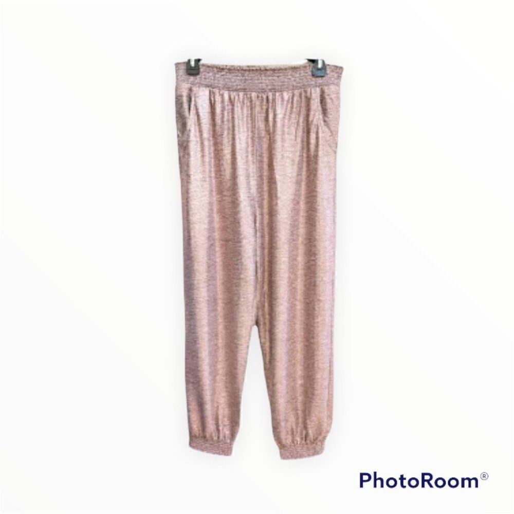 NWT Anthropologie Womens Metallic Rose Pink Elastic Waist Jogger Pants Size S